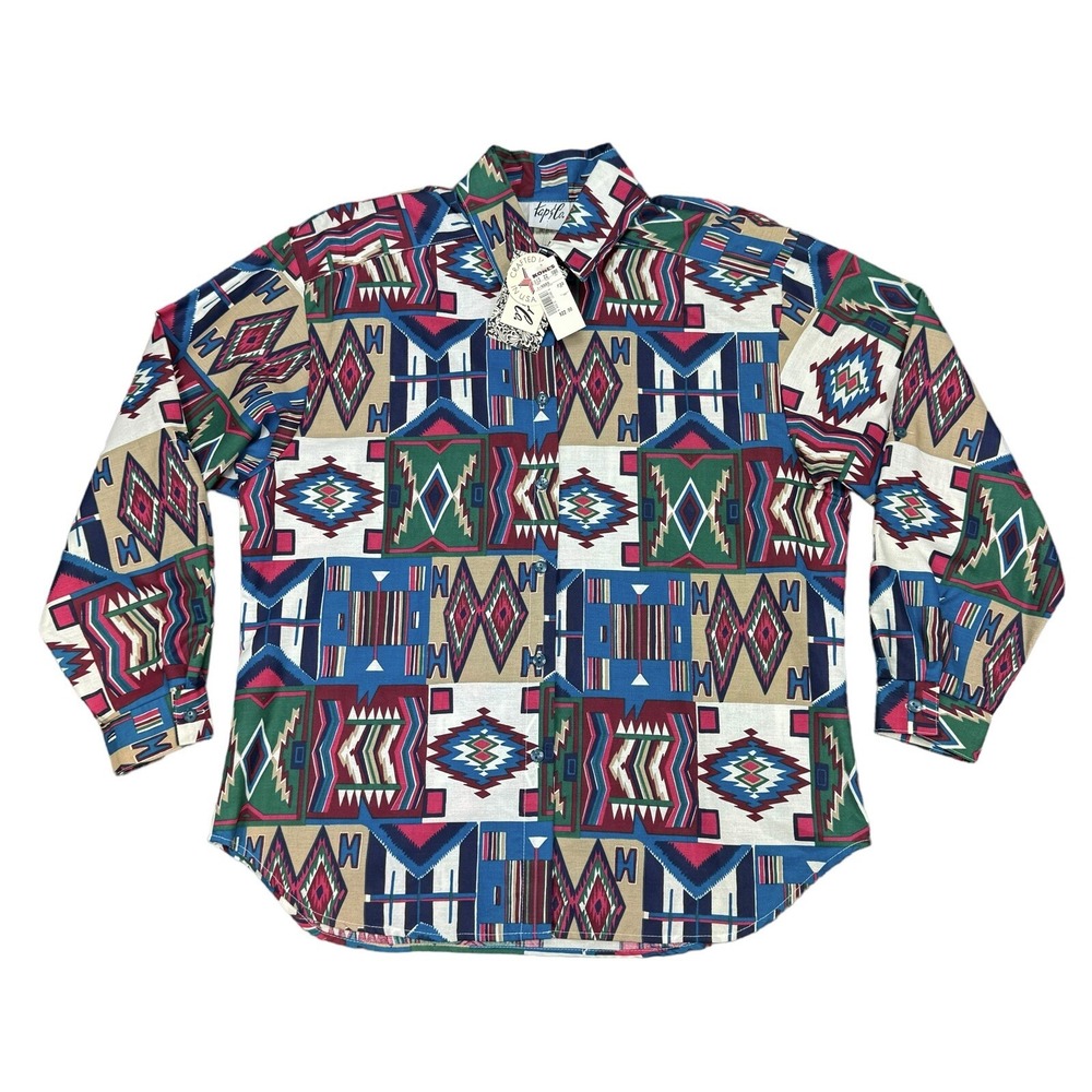 NEW - VTG 80s 90s Women's Tap & Co Western Aztec Cowgirl Button Down Shirt Large